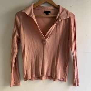 NWOT J. Crew Ribbed Collared Long Sleeve Top Coral‎ Pink Size L